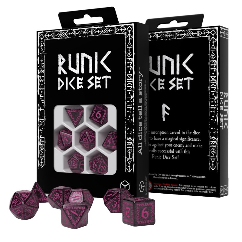 SET DE DES RUNIQUE - NOIR PAILLETE & MAGENTA