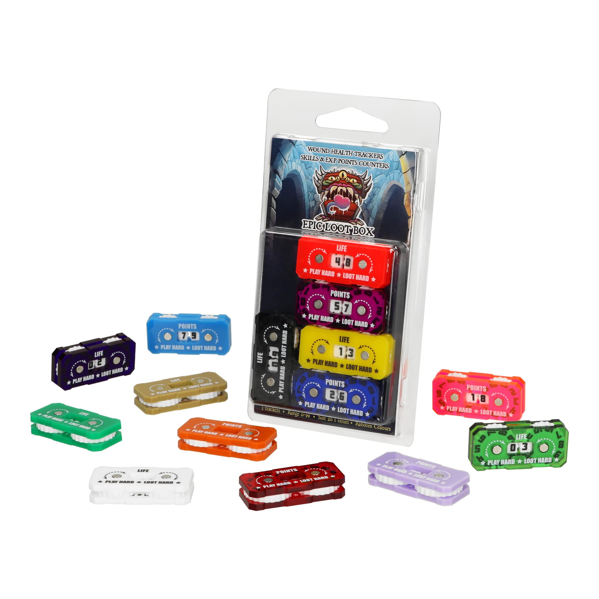 5 TRACKERS COUNTERS, RANGE 0-99, SIZE 20X41MM, RANDOM COLOURS (DUAL-PRINTED)